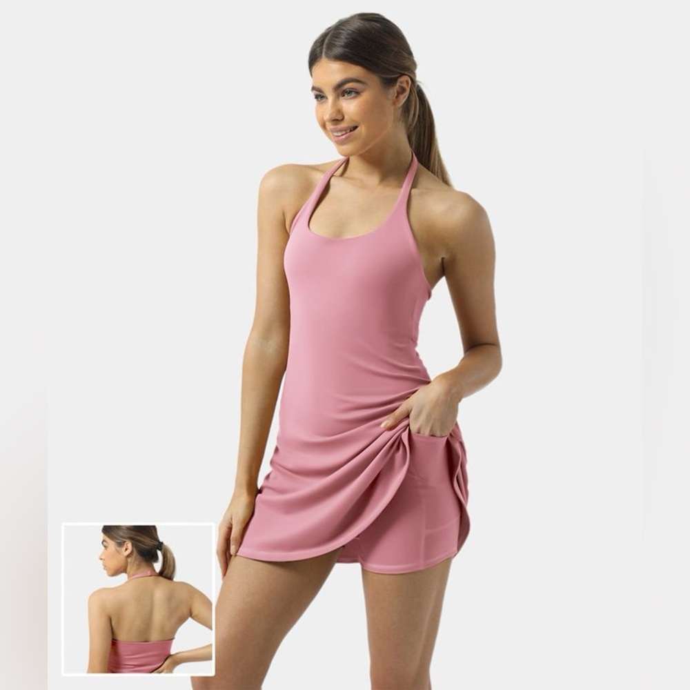 Halara backless pink dress